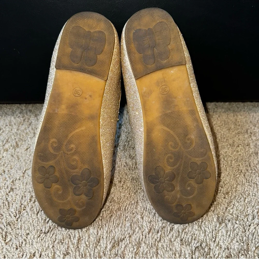 Girls' Gold Glitter Dress Flats with Cross-Strap